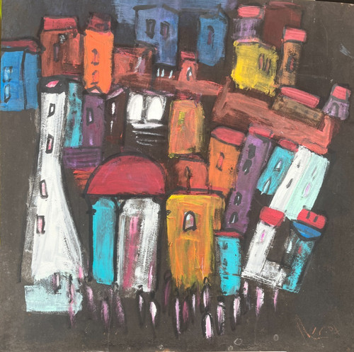 Colorful city 100x100 acrylic - colorful,
